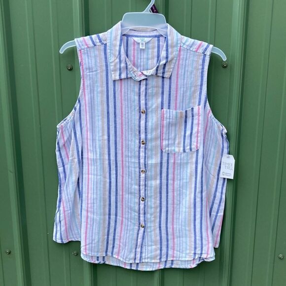 WOMEN’S Sleeveless Lightweight Striped Button Down Shirt Top Blouse Size XXL - Picture 1 of 6